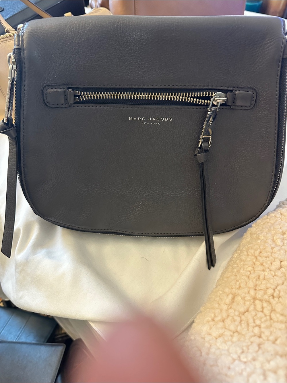 Marc Jacobs Black Leather Crossbody with Front Zip Detail